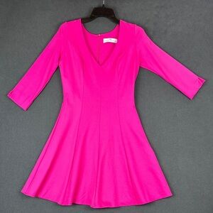 - Amanda Uprichard Pink Fit And Flare Dress 3/4 Sleeves Size Medium